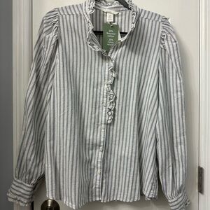 H&M Striped Ruffle Blouse
